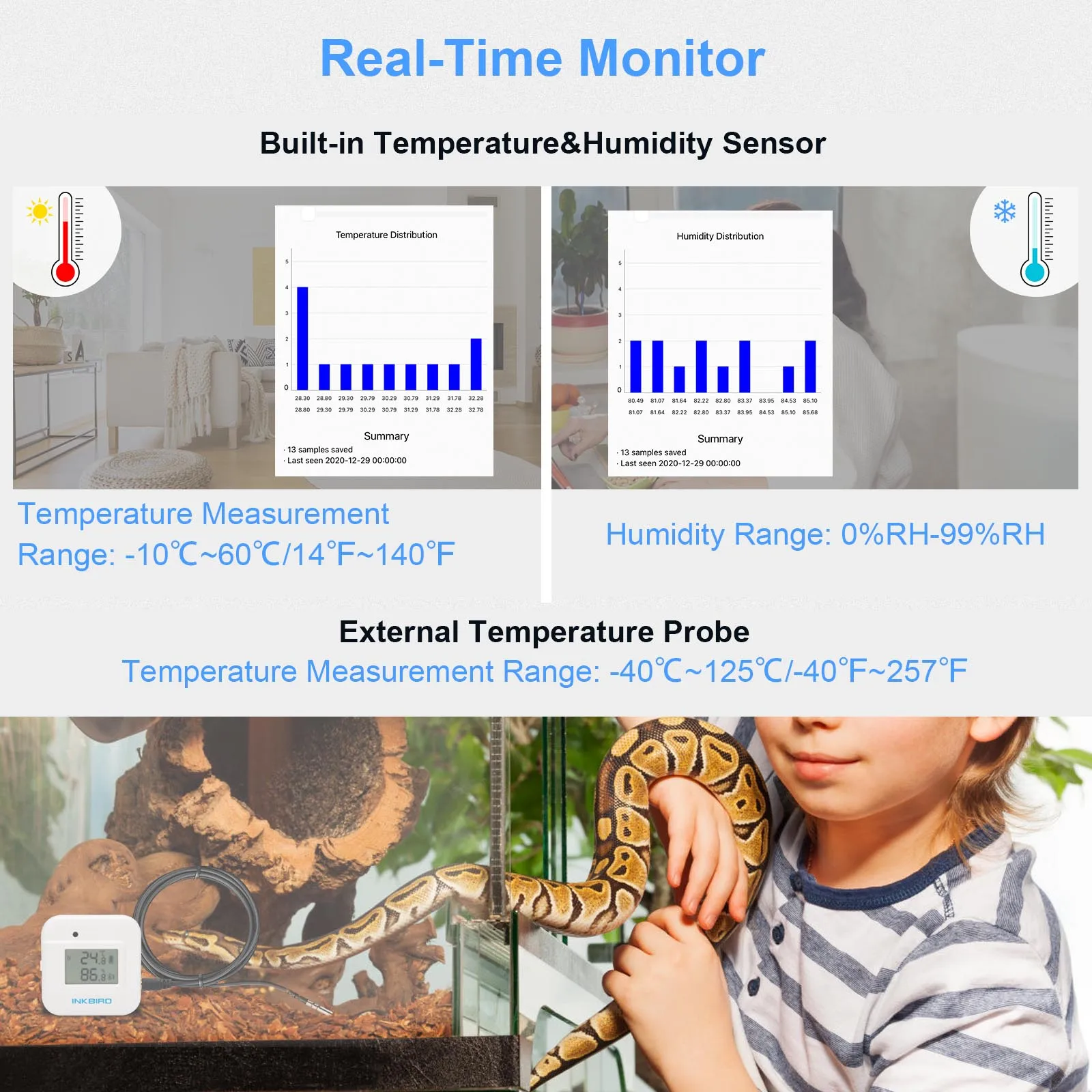 Inkbird IBS-TH2 Plus Wireless Digital Temperature Humidity Monitor Thermometer Hygrometer External Probe Smart Home Refrigerator |