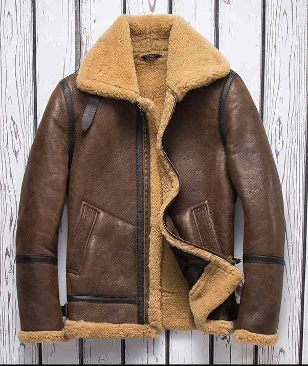Мужская куртка-бомбер из натуральной овечьей кожи в стиле милитари | одежда