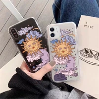 vintage sun painting case for iphone 11 12 13 pro max 7 8 plus xs max x xr 12 13 mini se 2020 transparent cartoon silicone cover