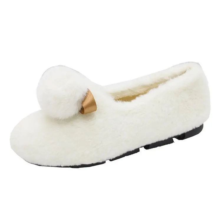 Flat Shoes Women Plus Velvet 2021 Winter Bow Cotton Shoes Women Warm and Non-slip Outer Wear Fashionable Plush Shoes Women