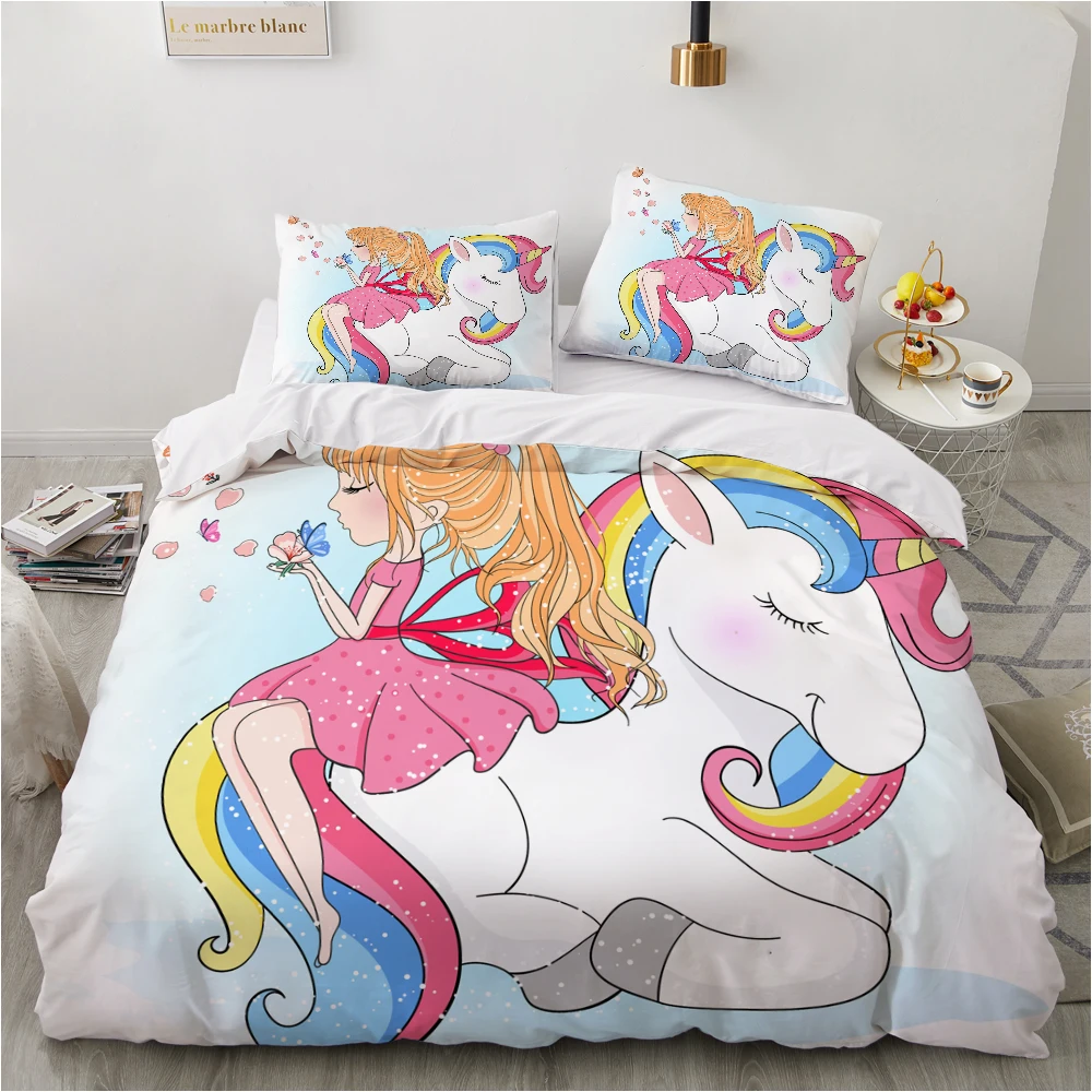 

Kids Bedding Set for baby cartoon duvet cover set for home bed linen pillowcase family sets Euro 200x220 unicorn girl drop ship