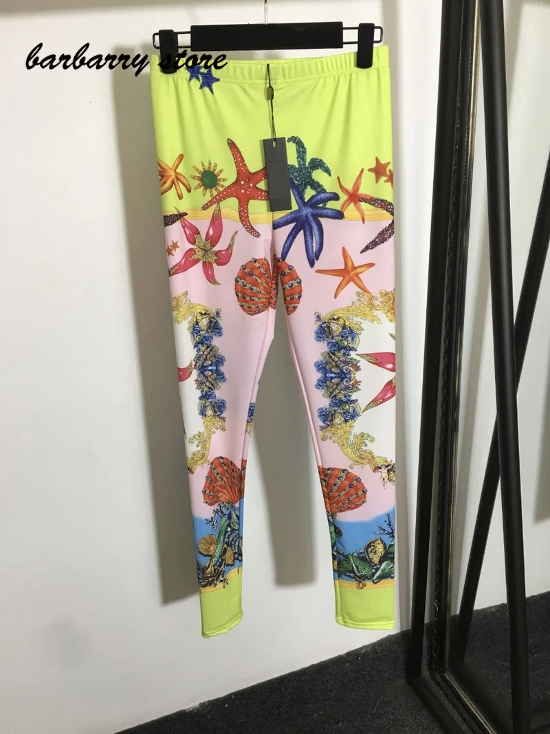 

2021New high quality simple cartoon printing fashion stretch pants leisure fitness tights versatile Leggings women's trousers