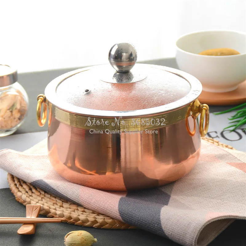 14-18cm Pure Copper Pot  with Glass Lid Golden Stew Steam Soup Purple Deep Casserole Steamer Handmade Soup Pot Hot Pots   pot