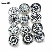 10pcslot mixed bohemia black patternstyles charms 12mm 18mm exotic glass snap button for diy bracelet snaps jewelry 050705