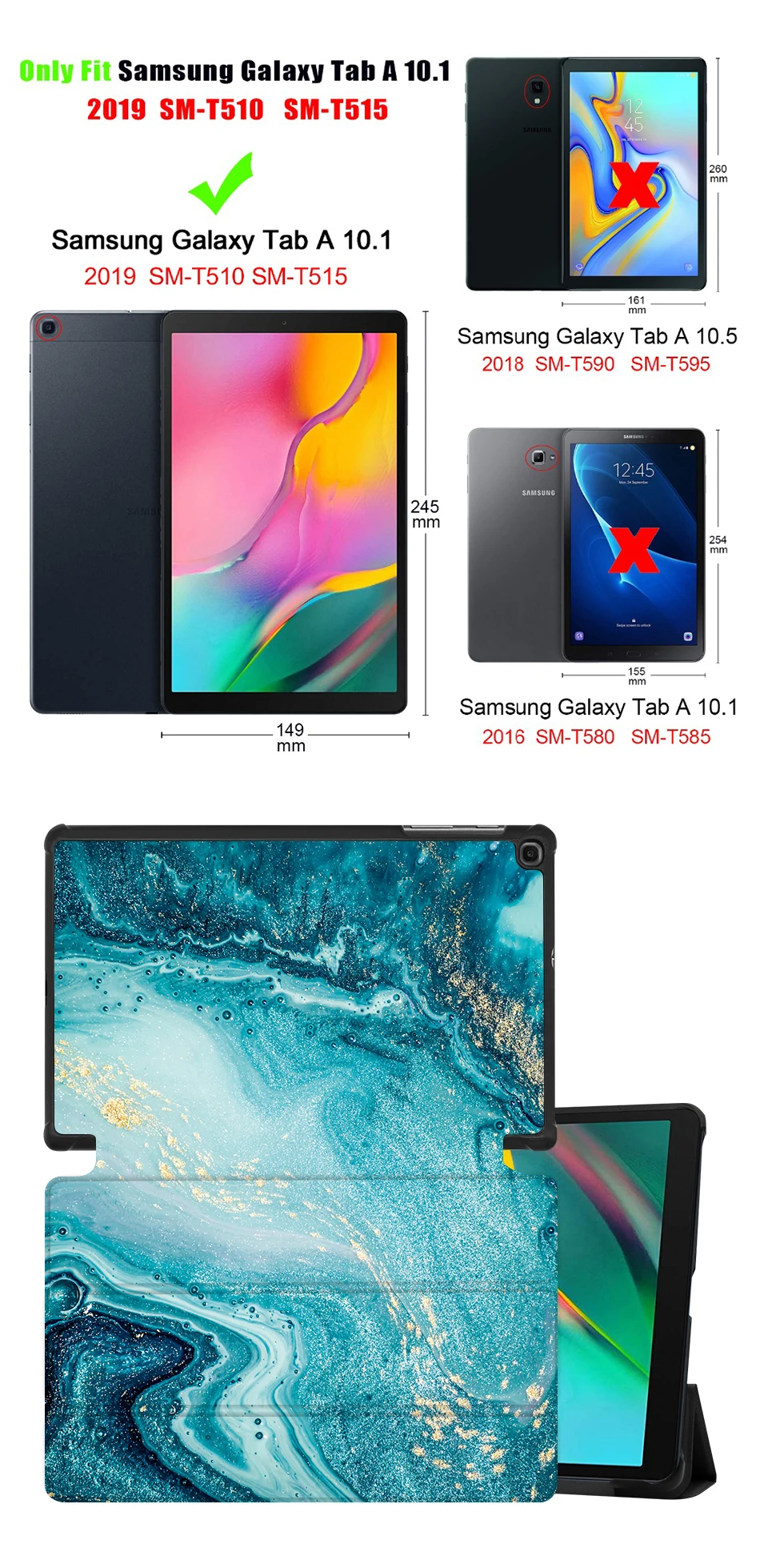 МТТ мраморный чехол из полиуретановой кожи для планшета для samsung Galaxy Tab A 10,1 дюймов SM-T510 T515 откидная подставка защитный чехол