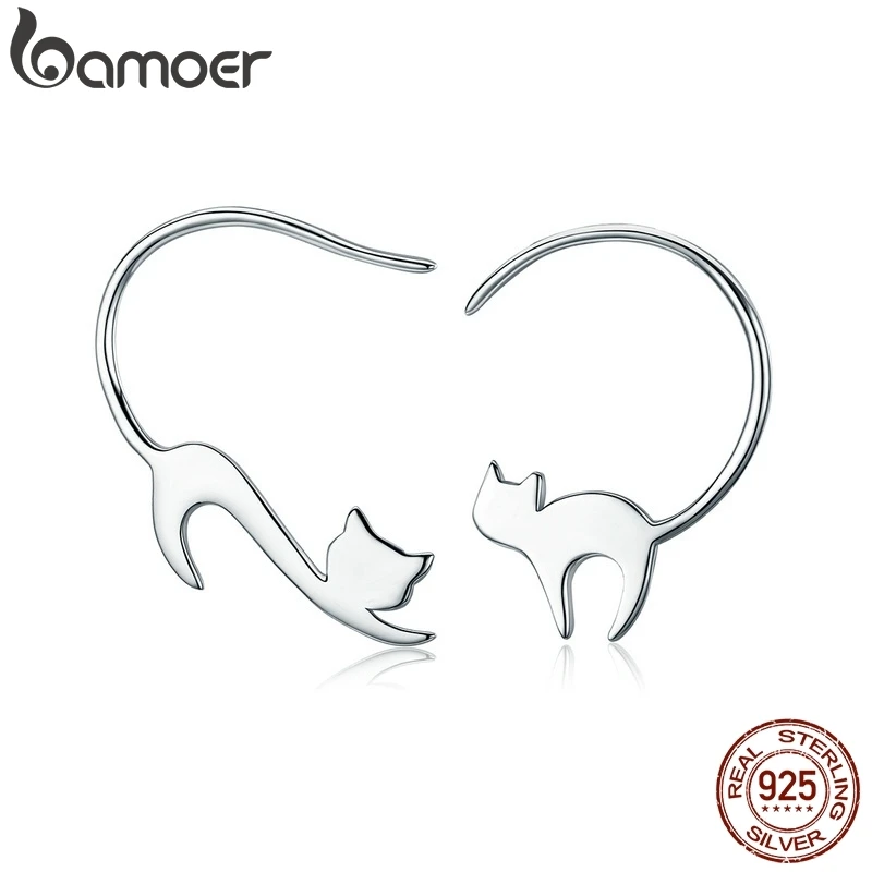 BAMOER, коллекция животных, 925 пробы, серебро, милый ворсистый Кот, висячие серьги для женщин, Стерлинговое Серебро, ювелирное изделие, подарок SCE073