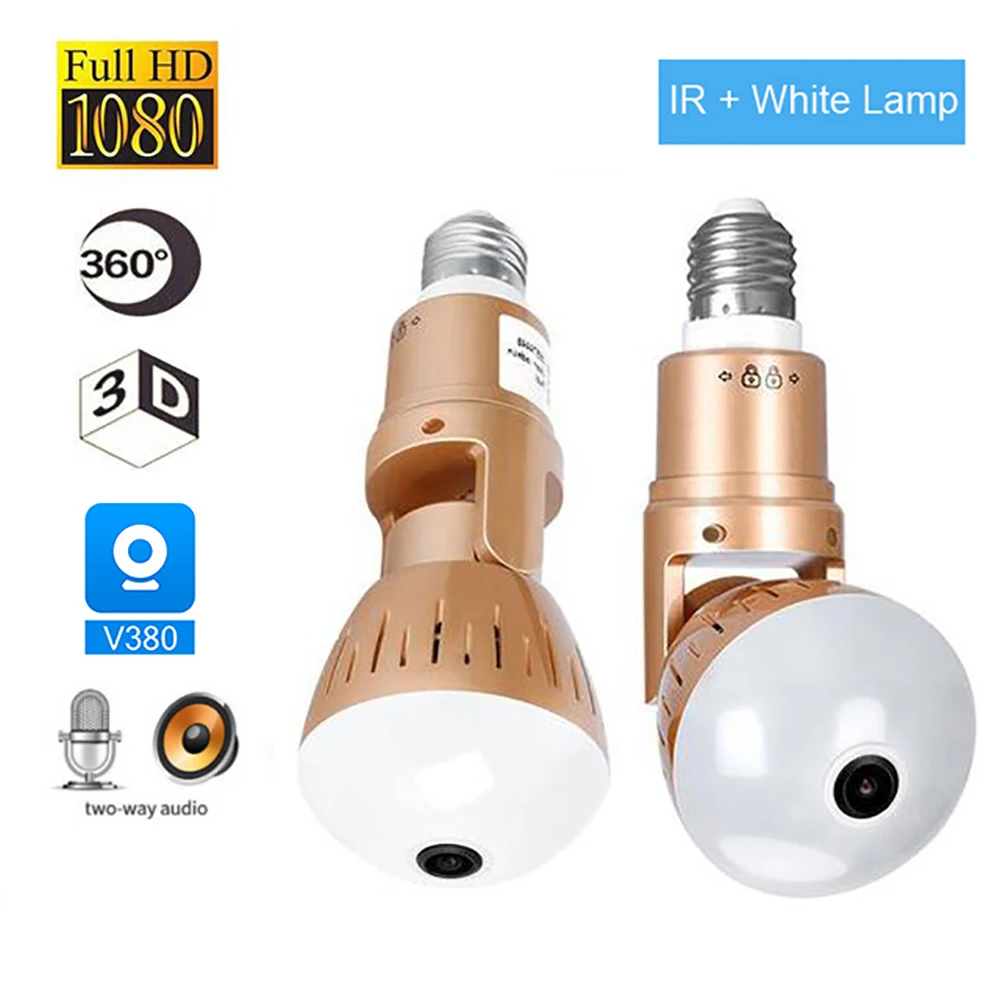 

HD Wifi Panorama Webcam Security Lamp Panoramic Bulb CCTV Video Wireless IP Camera Surveillance Fisheye HD Night Vision Camera