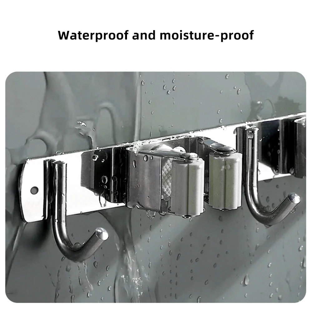 

Broom Holder Heavy Duty Practical Clip Mop Organizer Wall Mount Hook Stainless Steel Storage Space Saving Hanger Multifunctional