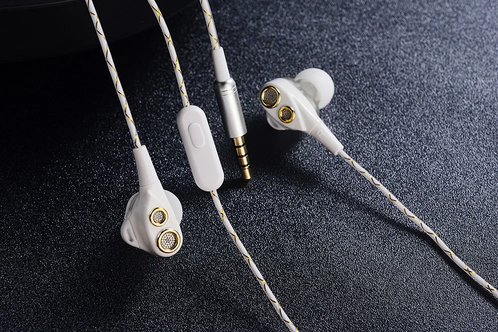 RUKZ DT6 двойной динамический динамик HiFi наушники с микрофоном для смартфонов