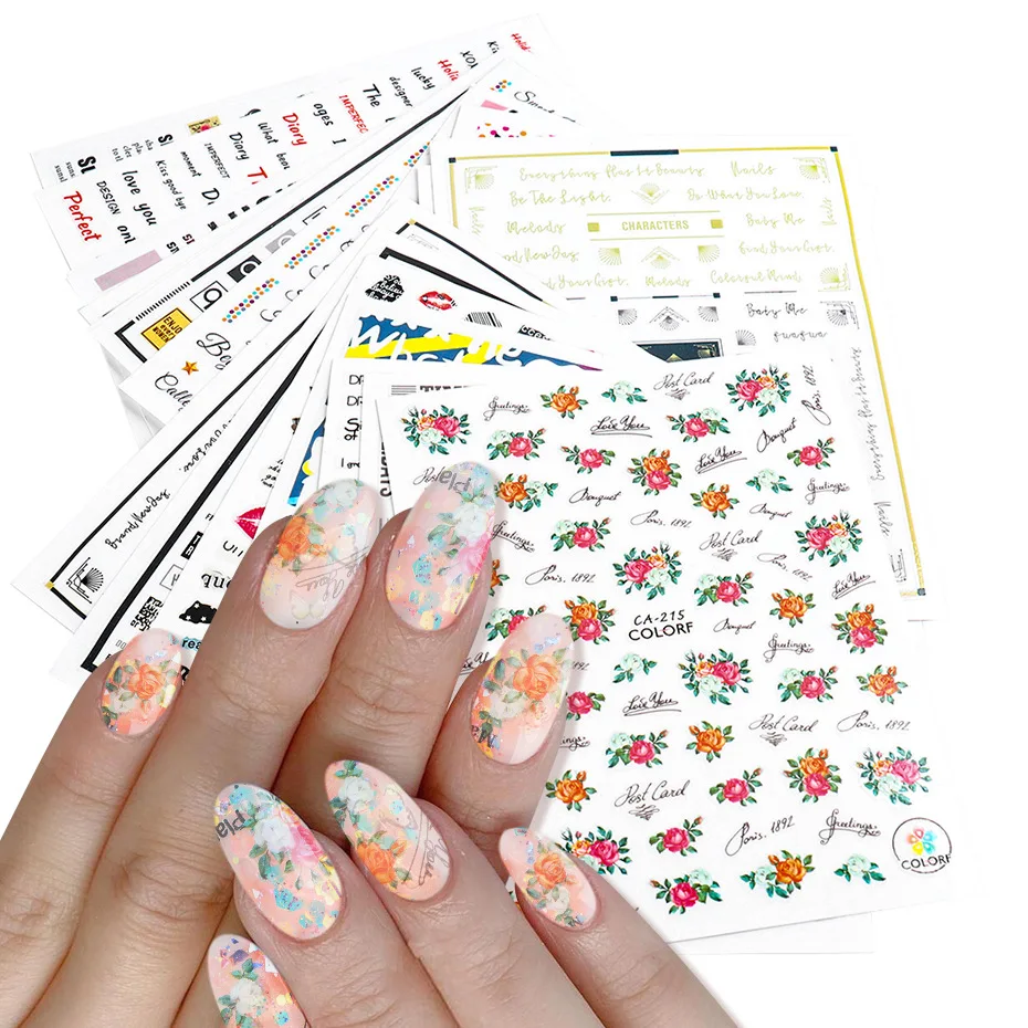

Valentine's Day NAIL stickers 3D glue 3D English letters black and white nail stickers fashion durable waterproof stickers BE140