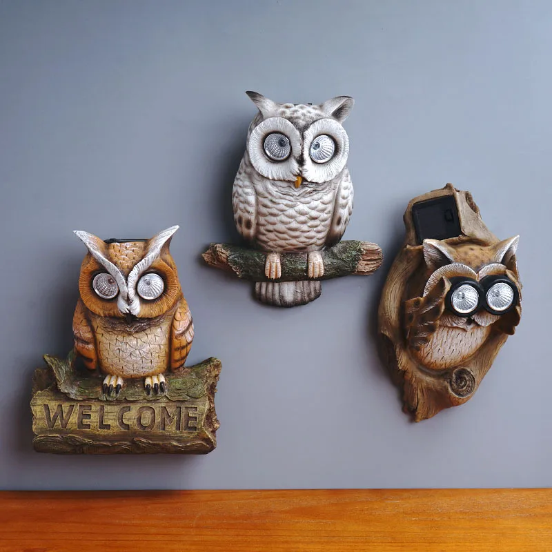 

Simulation owl resin crafts Outdoor garden courtyard solar lamp wall hanging Home garden landscape decoration ornaments