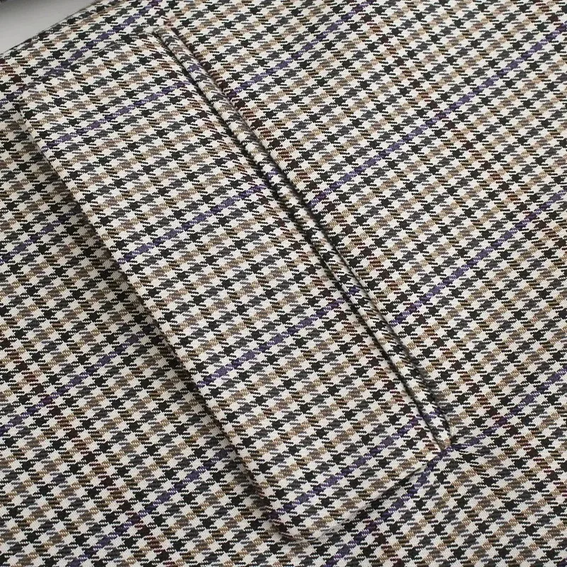 

Vintage Casual Plaid Blazer Women Double Breasted Office Ladies Jacket Coat Female Notched Collar Long Sleeve Suits