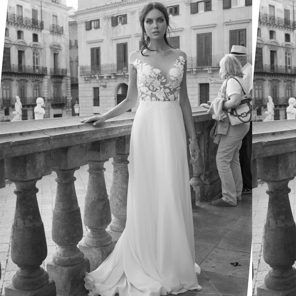 Свадебное платье Jiayigong Vestido De Noiva шифоновое пляжное для невесты с глубоким вырезом