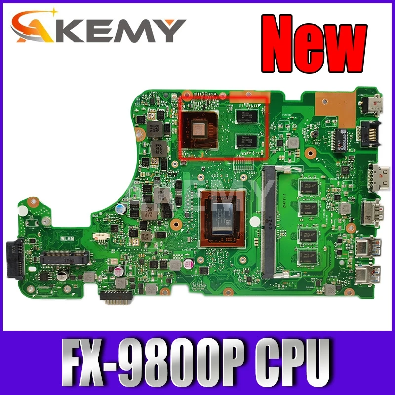 Akemy X555QG материнская плата для ноутбука ASUS оригинальная 4GB RAM FX 9800P R5 M430 2