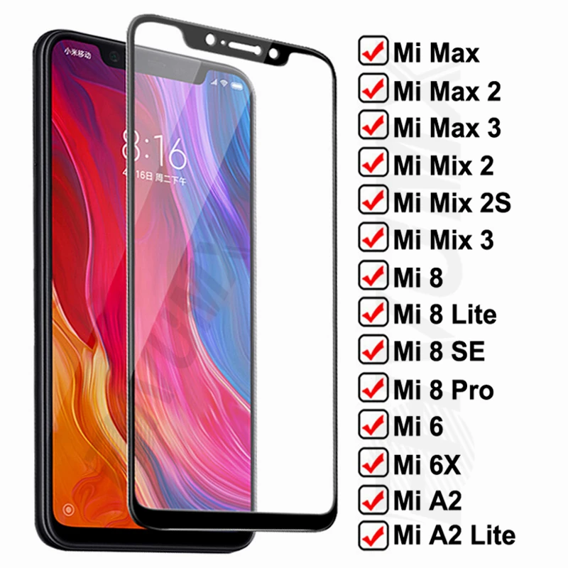 

9D Full Cover Tempered Glass For Xiaomi Mi 6 6X Max 2 3 Screen Protector On the Mi 8 SE A2 Lite Mix 2 2S 3 Protective Glass Film