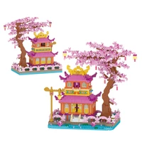 city street view flowers tree construct bricks blossom diy house tree building blocks toys for children gifts