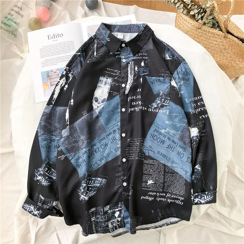 Женская Новинка весна-лето 2020 Мужская рубашка с длинным рукавом и принтом в