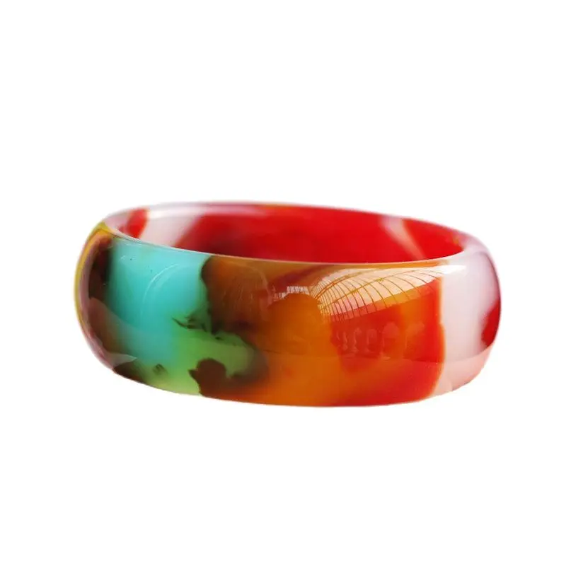 

Colorful jade bracelet agate jade bracelet, widening and thickening of Xinjiang Hetian jade Watkins jade bracelets send gifts