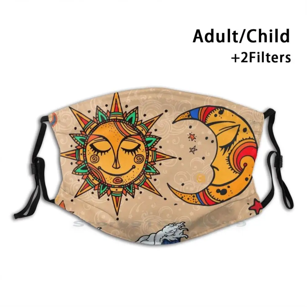 

Маска для рта многоразовая с принтом «солнце, Бог и Луна», #4