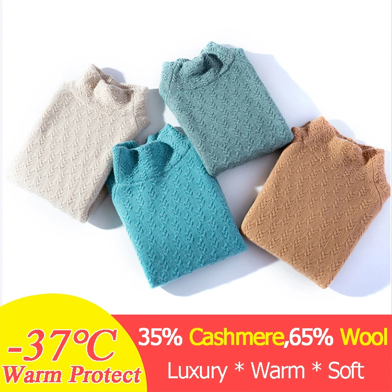Real Goat Cashmere Sweater Female High Collar Blue Pullover Women Winter Bottomming Shirt Turtleneck Aesthetic | Женская одежда
