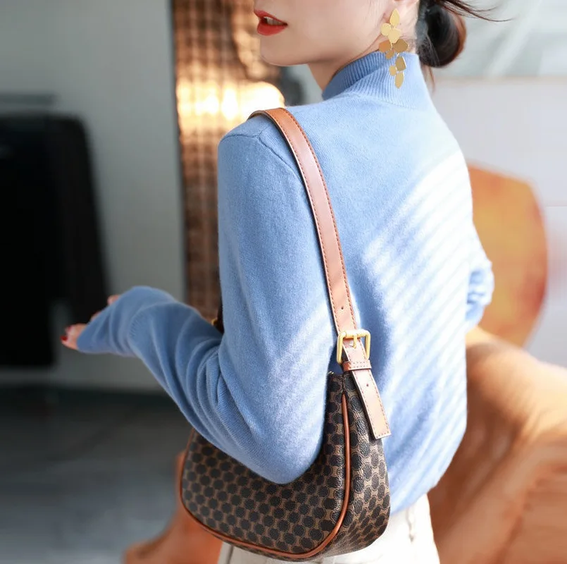 Женский кашемировый свитер с ложным воротником TuangBiang серый облегающий Модный