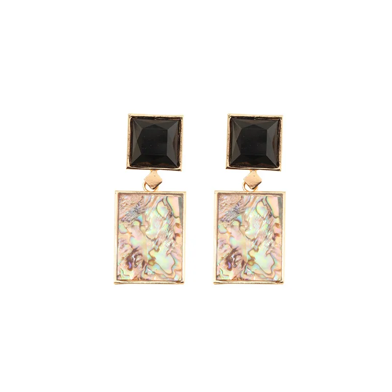 

Geometric Square Abalone Drop Earrings Natural Stone Drop Earrings