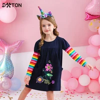 dxton girls dress butterfly princess dress floral appliques girl clothing long sleeve fille robe patchwork kids dress for girls