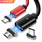 Магнитный кабель FONKEN USB C, кабель Micro USB, быстрая зарядка для iphone 3A, 2 м, быстрое зарядное устройство для мобильного телефона, магнитный шнур, провода для передачи данных Android