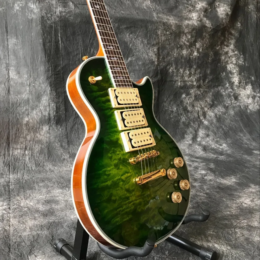 

Новая стандартная пользовательская электрическая гитара, зеленый цвет пламя верхняя пользовательская Gitaar,3 пикапа. Реальные фотографии