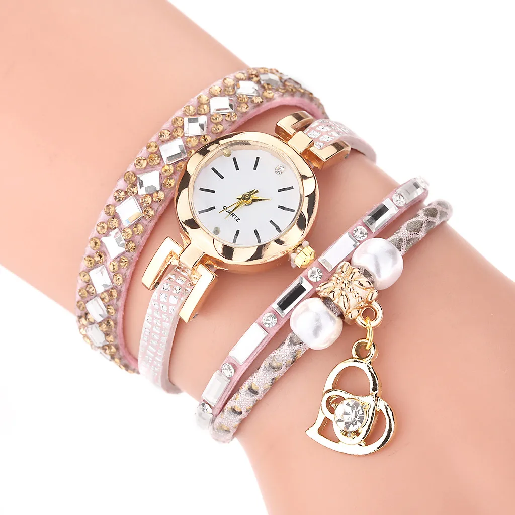 

Women Watches Vintage Shining Love Pearl Ladies Bracelet Dial Girl Quartz Wrist Watch Gifts reloj mujer montre /d