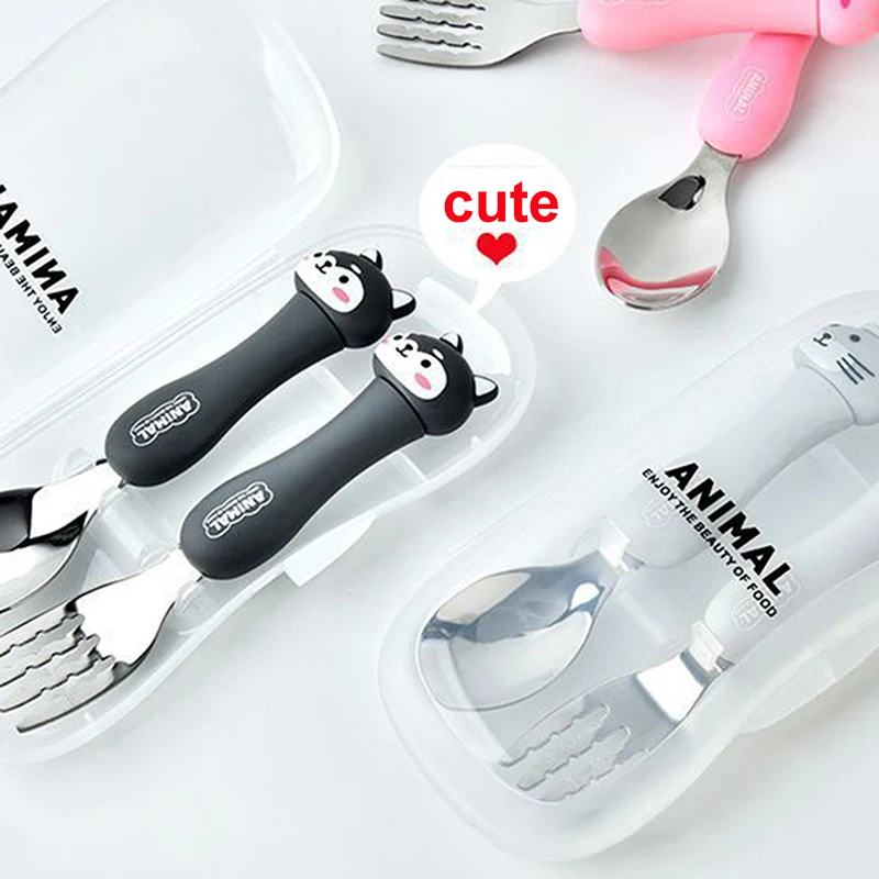 

2pcs Cute Spoon Kids Fork Gadgets Baby Spoon Set Tableware Dinning Cartoon Kids Spoon And Fork Stainless Steel Kitchen Tools
