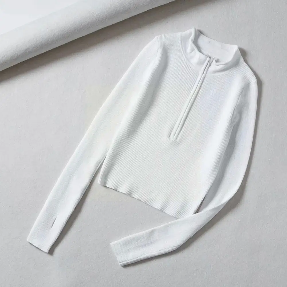 

Элегантный вязаный свитер на молнии с высоким воротником, Женский весенне-зимний топ, одежда 2021, Модный укороченный свитер, базовый K7w9