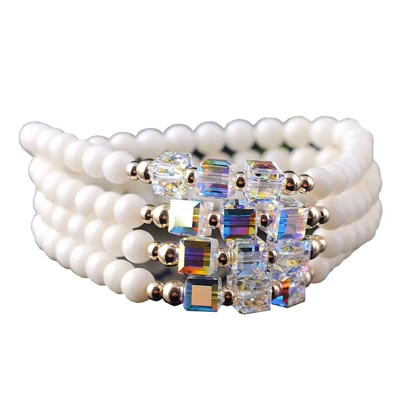 

Austrian Bracelet Natural White Coral Bead Three Circle Bracelet Beaded European and American Ladies Jewelry
