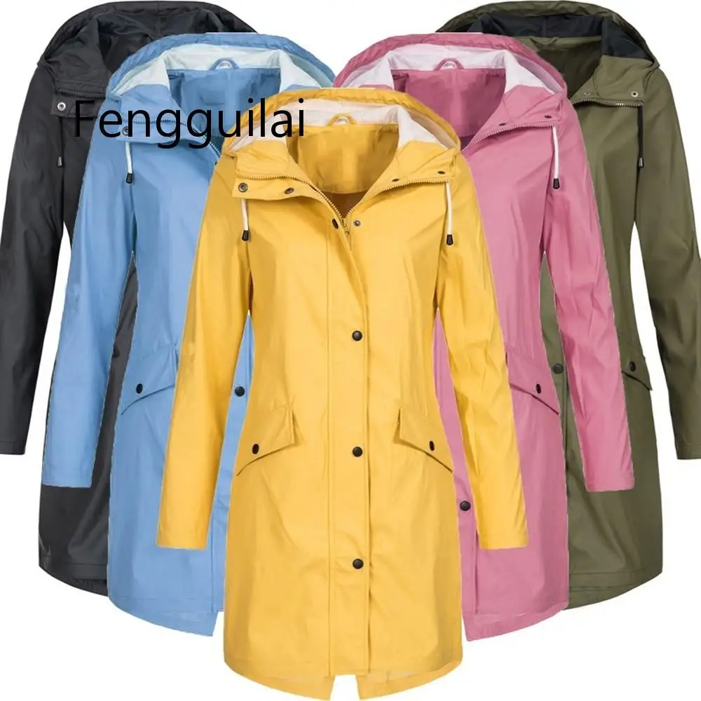 

Женские однотонные дождевики, уличная толстовка, водонепроницаемое длинное пальто, пальто, ветрозащитная хлопковая однотонная Длинная Вер...