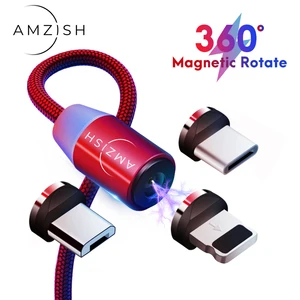 Amzish 1 м 2 м светодиодный магнитный кабель micro usb Магнитный кабель для быстрой зарядки iPhone type-C кабель для samsung Xiaomi магнитное зарядное устройство USB C кабель магнитный micro usb магнитная зарядка