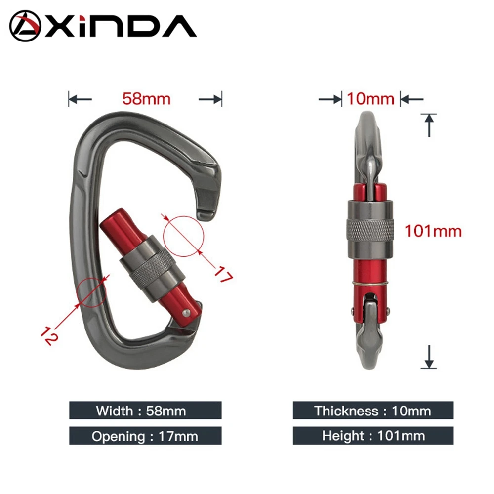 Xinda Professional 25KN D-тип сверхмощный карабин для скалолазания винтовой замок альпинизм