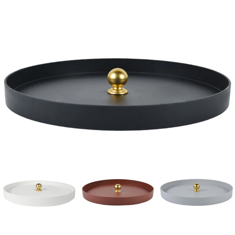 

2023 New Nordic Jewelry Organizer Tray Round Metal Display Plate Portable Storage Rack for Sundries Small Items Desktop Home