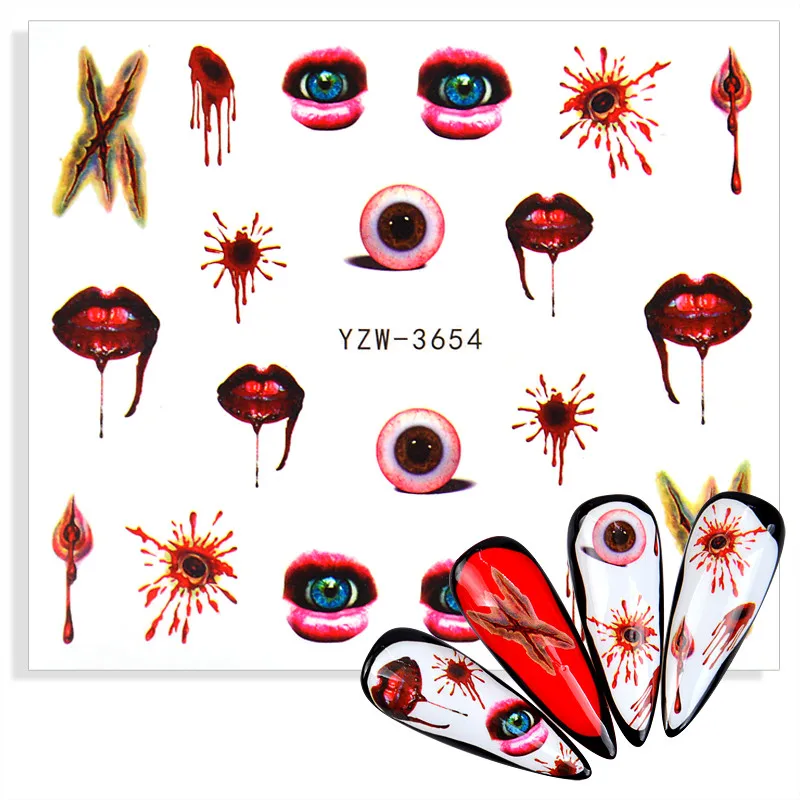 1pc Halloween Water Transfer Nail Art Stickers Decals Nails Decorations Manicure Tools Pumpkin Skull Eyes Devil Wizard Design - купить по