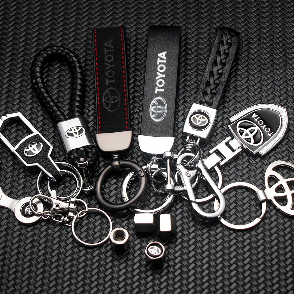 

Car Logo Leather Hand Woven 360 Degree Rotating Horseshoe Buckle Keychain Anti-Lost Keyring For Toyota Camry 40 70 Corolla Mark2