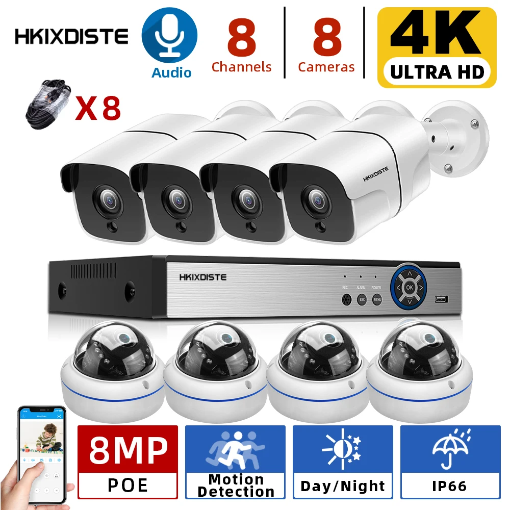 

AI Smart 8MP System 16CH 4K POE CCTV Security NVR Kit Motion Detection Audio Record Outdoor IP Camera Surveillance System 5MP