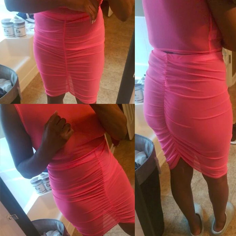 Неоновый зеленый оранжевого цвета Сетчатое платье сексуальный комплект из двух