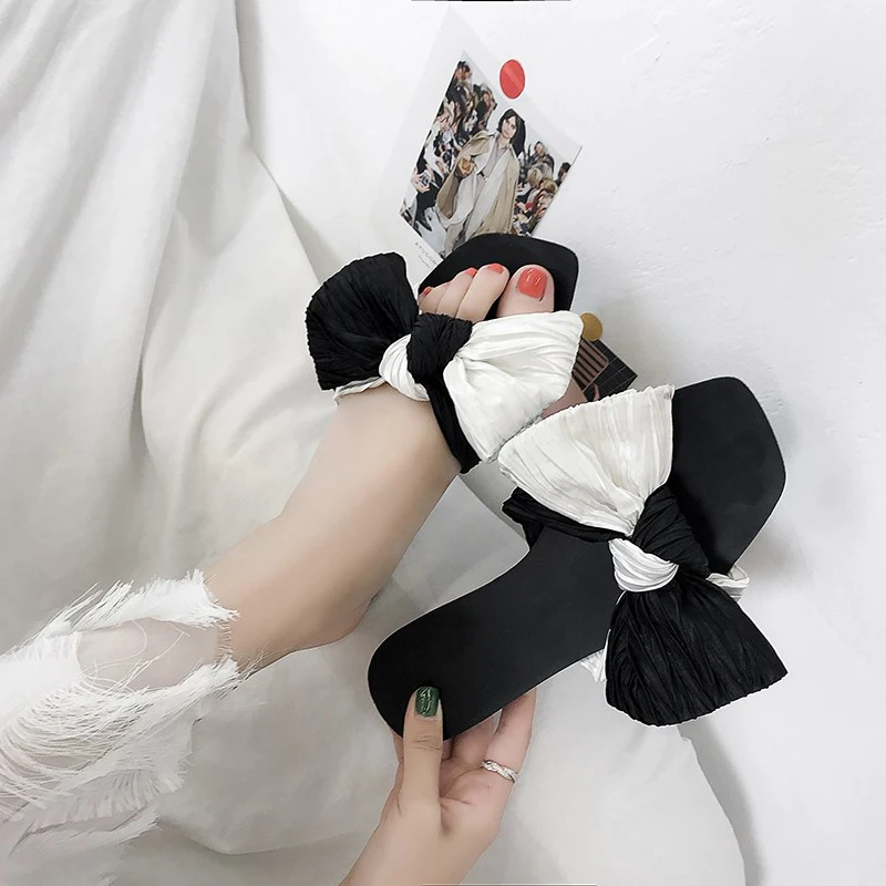 

Шлепанцы женские для пляжа, красивые сандалии на плоской подошве, с милым бантом, сланцы, тапочки для улицы, летняя обувь