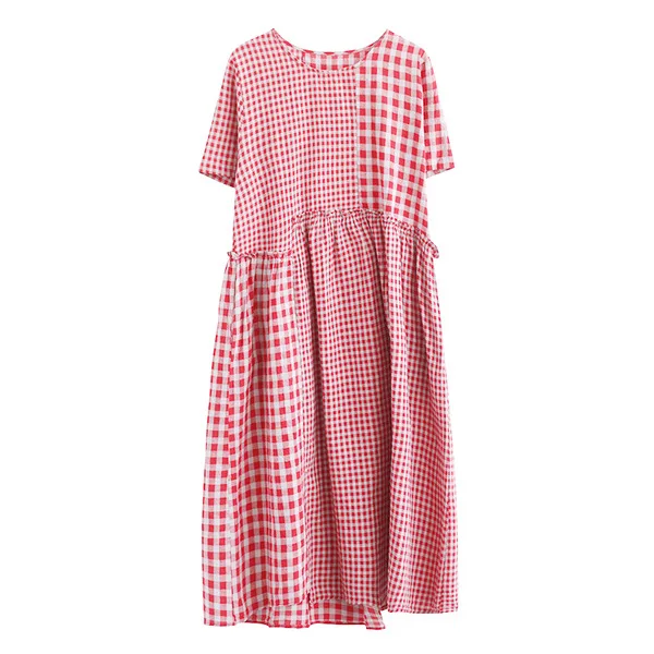 

New cotton and linen Plaid Dress