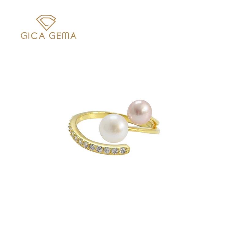 

GICA GEMA Classic 925 Sterling Silver Diamond-studded New Freshwater Pearl Resizable Rings for Women Fine Jewelry wholesale