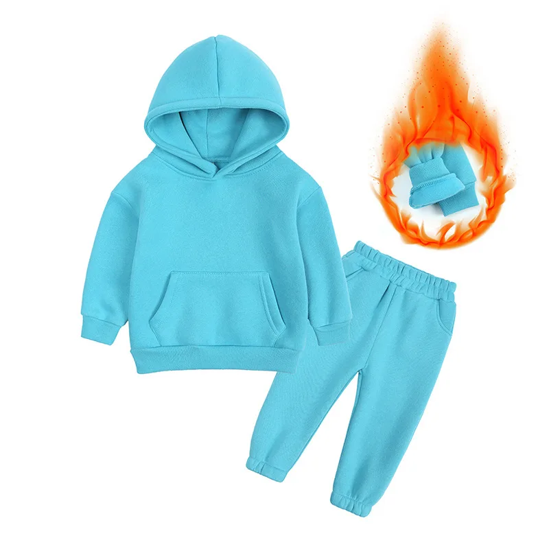 

Children's Clothing Set Winter Thick Fleece Sweater Suit Warm Sports Suits For Boys And Girls Hoodies Solid Trendy Coats Clothes