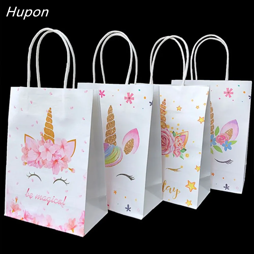 12pcs Mixed Candy Gift Bags Kraft Paper Bag Unicorn Birthday Party Decorations Kids Unicorn Party Baby Shower Decor Supplies
