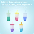 Чашки 5 предмета в комплекте с крышками и соломинки для воды со льдом Цвет изменение многоразовые стаканчики для кофе Пластик стакан с крышкой Пластик чашка кружка для кофе
