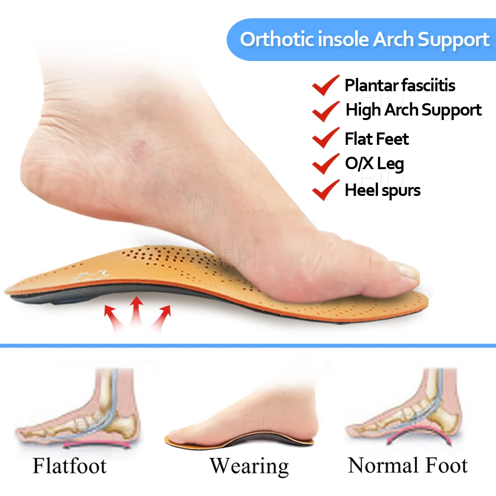 Unisex Premium Leather Orthotic insole for Flat foot Shoe Insoles High Arch Support orthopedic Pad for Correction OX Leg Health