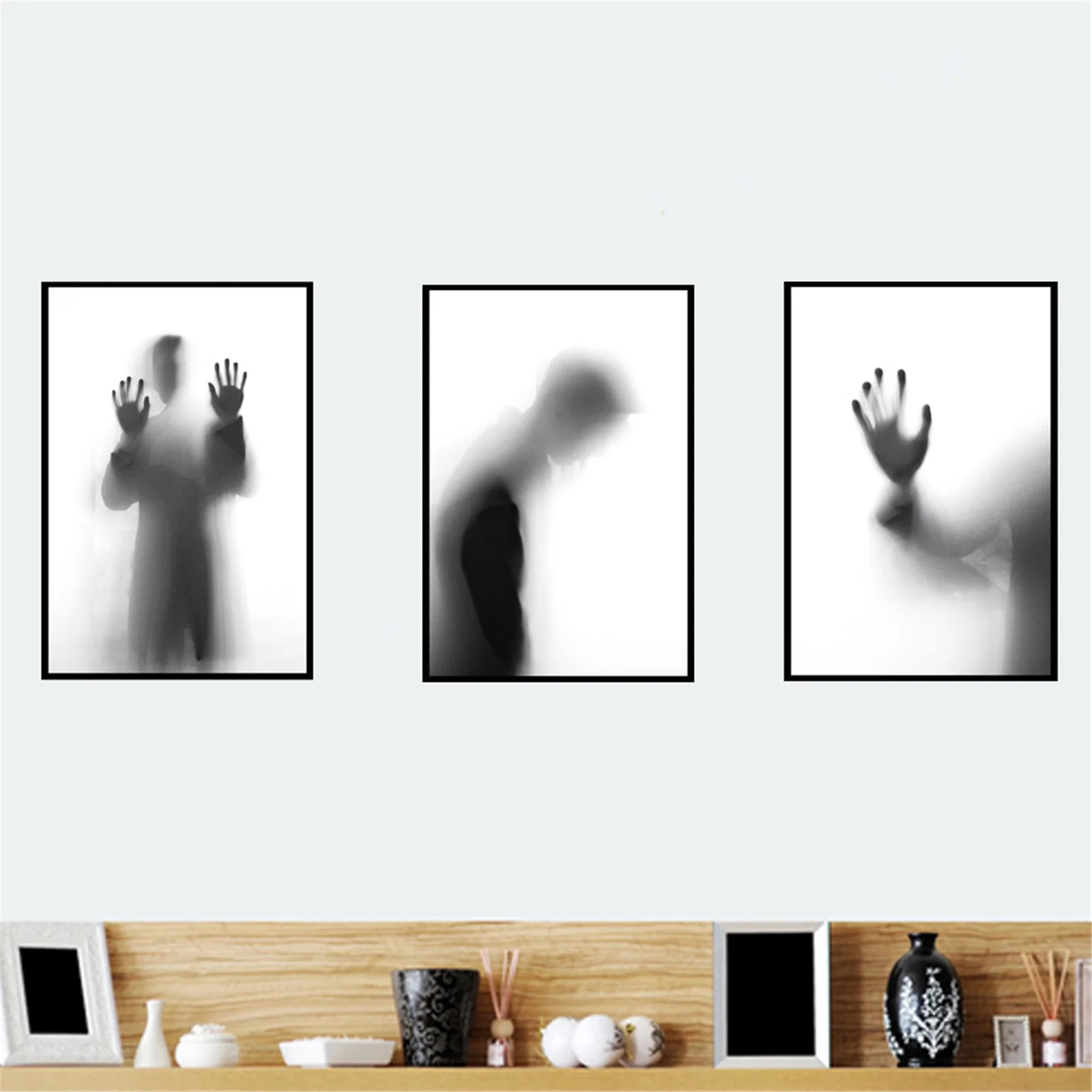 

3pcs Frameless Paintings in Halloween Style With a Black Shadow Outside the Door Interesting Paiting YA88
