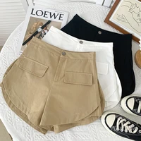 2021 summer new fashion design high waist slimming side slit shorts wide leg casual short femme khaki white black